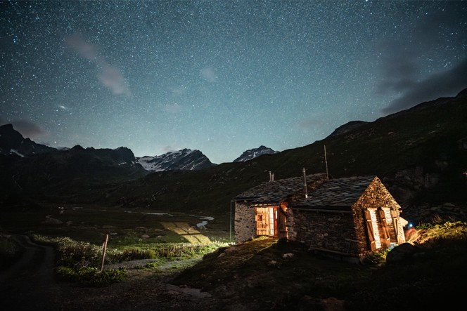 A view of the starry sky at night at one of the hiking stops in France.